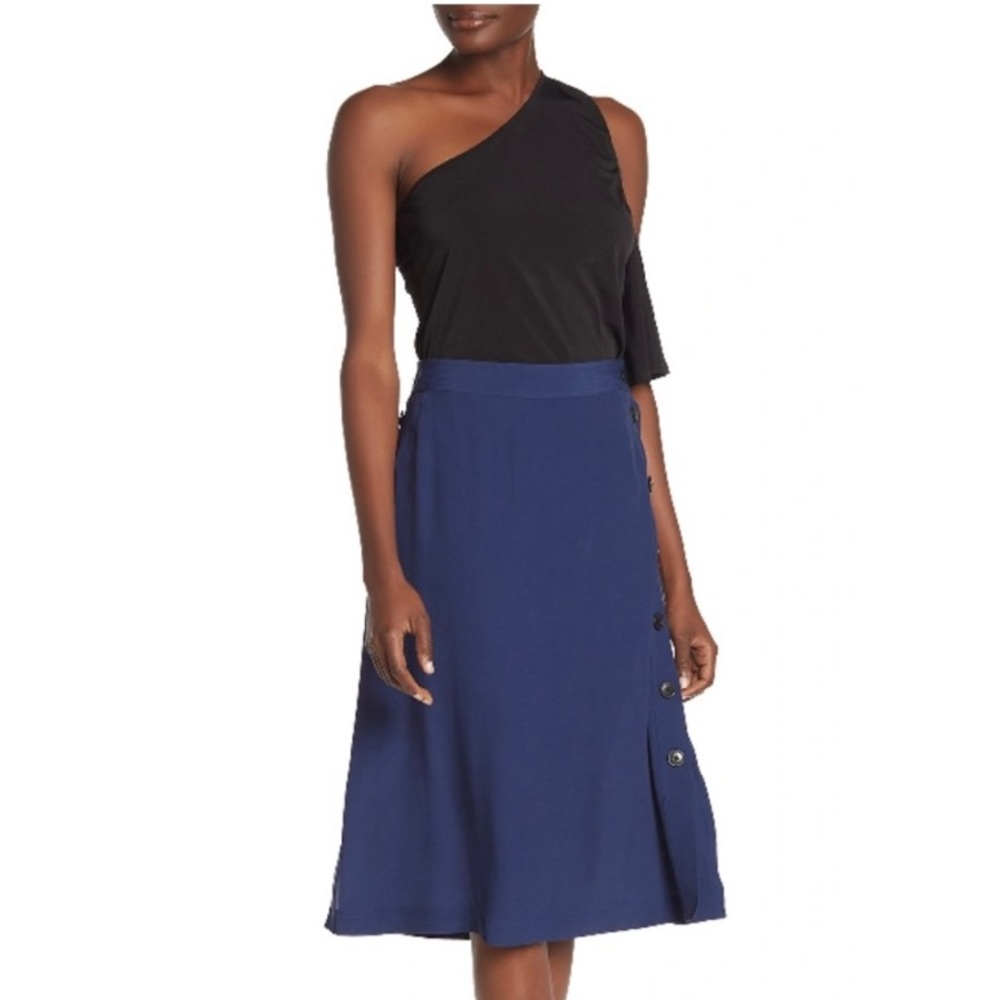 Madewell Navy Midi Button Skirt